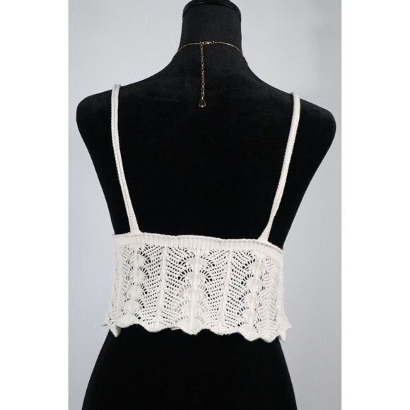 Forever 21 Crochet Knit White Cami Top‎ with Scalloped Hem & Adjustable Straps L - Picture 3 of 10